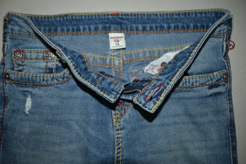 True Religion Girl's Big T Skinny Pocket Flaps Blue Denim Jeans Sz 14 - Picture 8 of 12