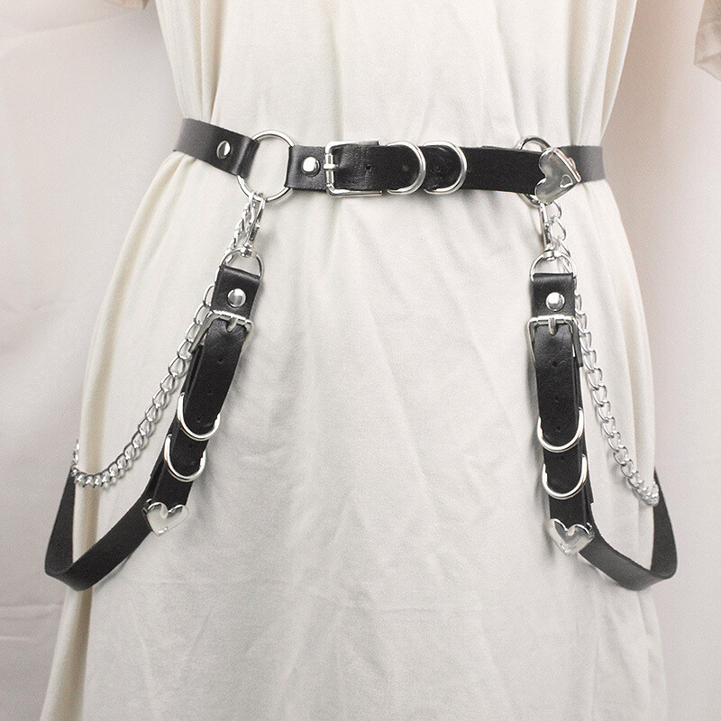 Waistband Metal Chain Black Womens Punk Gothic Faux Leather  display picture 1
