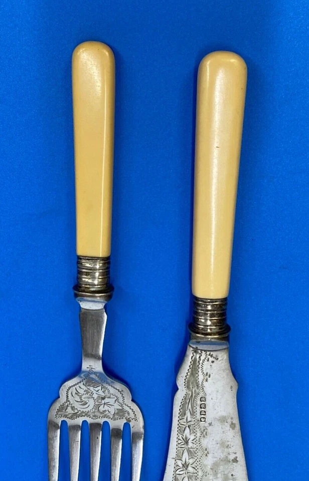 Fish Serving Set c.1905 Antique Silver Plate Edwardian Sheffield Table Flatware - Image 4 of 4