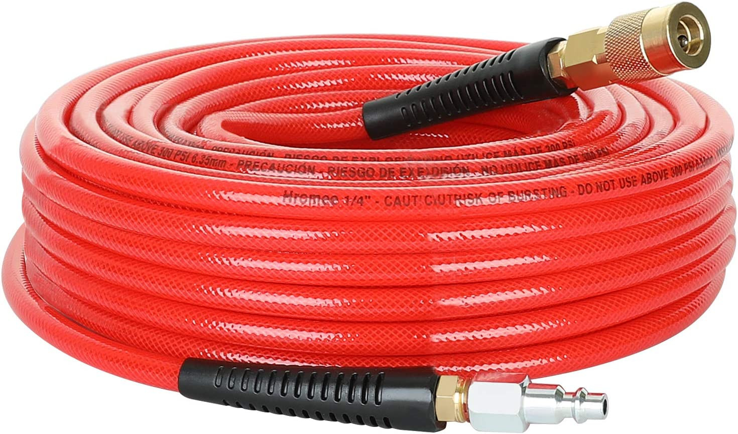 1/4-Inch x 50 Feet Polyurethane Air Hose w/ Bend Restrictors PU Compressor Hose