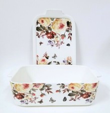 GRACE PANTRY RECTANGLE YELLOW ROSES,BUTTERFLY OVEN SAFE+LID CASSEROLE BAKER DISH