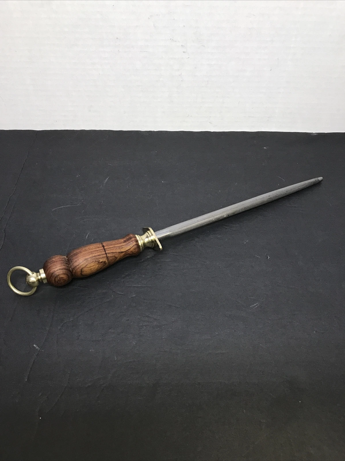 Vintage Kershaw 15.5 " Knife Honing Steel Wood and Brass Handle Beautiful Cond