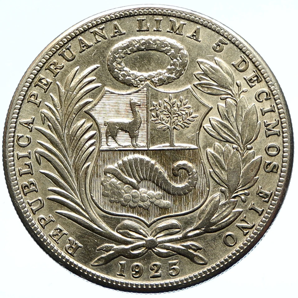 Moneda peruana de plata original GRANDE antigua de 1 SOL 1925 PERÚ América del Sur i98817 Foto 2 de 3