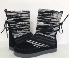 New TOMS Women's Size 6 Nepal Suede Textile Mix Knit Boots Bootie Black Multi 6M