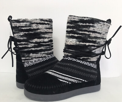 New TOMS Women's Size 6 Nepal Suede Textile Mix Knit Boots Bootie Black Multi 6M