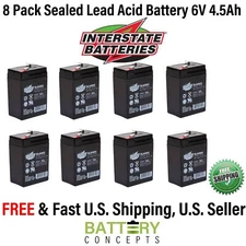 NEW 8 PACK Interstate 6V 4.5AH RECHARGEABLE SEALED LEAD ACID GAME FEEDER BATTERY