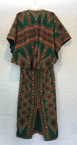 Vintage Ethnic African Bohemian Tribal Maxi Cotton Caftan Halter Cape Dress Lind - Picture 9 of 11