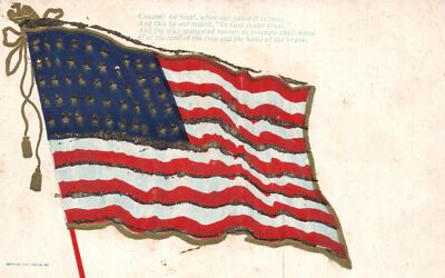 Conquer We Must When Our Cost It Is Just USA Flag Patriotic Vintage Postcard