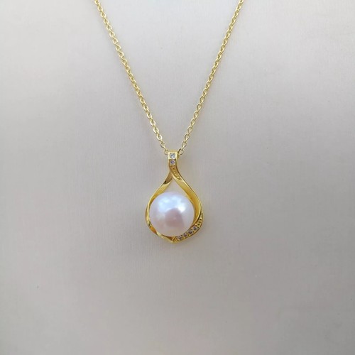 Beautiful Design 10-11mm south sea Bread White Real Pearl Pendant Necklace 18" - Picture 3 of 5