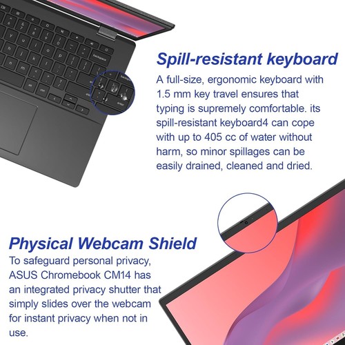 ASUS 14" FHD Chromebook Laptop MediaTek Kompanio 520 4GB 64GB eMMC+256GB MicroSD - Afbeelding 3 van 10