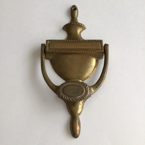 Brass Urn Style Door Knocker 8" x 3 3/4” Patina Cast Striker No Screws Vintage - Picture 11 of 12
