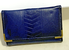 Vintage Princess Gardner Tri-Fold Key Case Blue 6 Ring Holder Snap Leather Lamb
