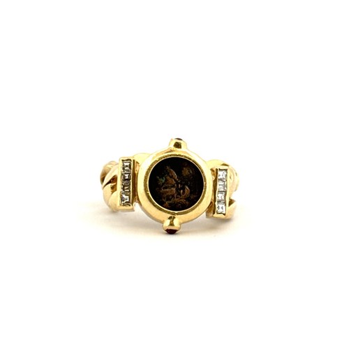 Antiker Ring aus 18 Karat Gelbgold besetzt mit Diamanten und einer römischen Münze - Bild 10 von 17