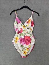 Vintage Anne Cole Womens 8 V Neck Sunshine Floral One-Piece Swimsuit Faux Wrap