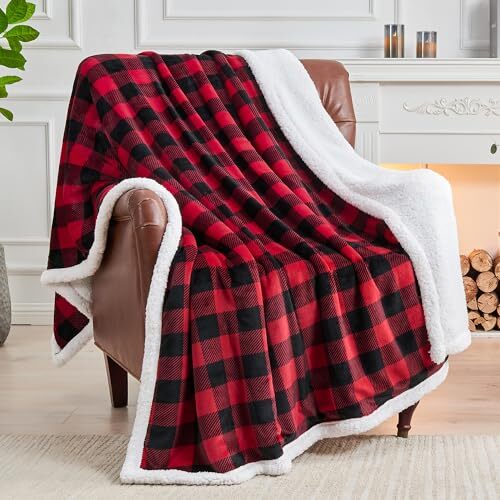 Sherpa Fleece Blanket Black and Red Buffalo Plaid Throw Red and Black