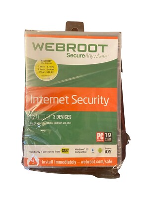   WEBROOT SecureAnywhere Internet Security PLUS - 3 Devices / 1 Year Subscr NEW
