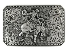 Antique Silver Bronco Rider Cowboy Belt Buckle Fits 1-1/2" 38mm Wide Belt