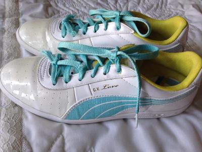 PUMA GV LOVE SPECIAL WOMEN'S ATHLETIC SHOES WHITE/AQUA SIZE 7
