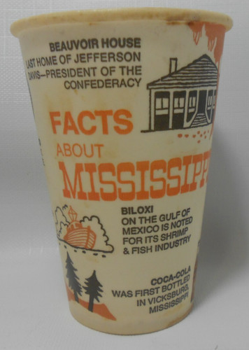 Vintage 1960s 1970s Travel Center Mississippi Facts Wax Paper Cup FREE SHIPPING