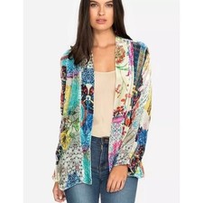 Johnny Was Gigi Velvet Patchwork Floral Kimono XS Sweater Blazer Jacket Cardigan