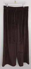 Goodmove Women's Joggers Size 12 Brown Velour Drawstring Wide Leg Stripe NEW