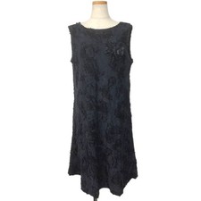 CHANEL Sleeveless Dress Cotton Rayon Navy 42 P50862V37551 AW003 Camellia Brooch