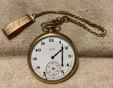 Vintage Elgin 15 Jewel Gold Monogram Pocket Watch W/Chain-Working (Loose Hands)
