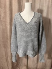 Veronica Beard XS Oversized V-Neck Style Grey/Silver Metallic Sweater w/ Alpaca