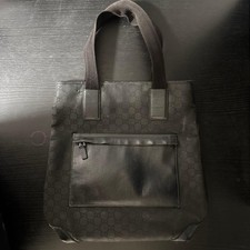 Gucci Tote Bag GG Tela Pelle Nera con Tasca e Manici Frontali Zip