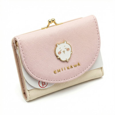 YOSIDA Official Chiikawa Mini Kiss-lock Wallet, Cute Pink Canvas Bifold Purse