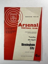 Arsenal v Birmingham City;  6th April 1965  * Plus Press Cutting *