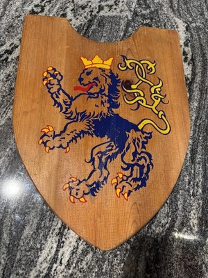 Vintage Wooden Shield Art Handmade Renaissance Fair Lion Crown Dress Up Play