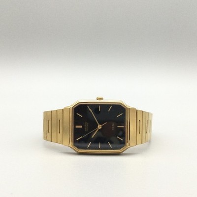 Seiko Mens Watch 27mm Black Rectangle Dial Gold Tone 5Y95-5020 New