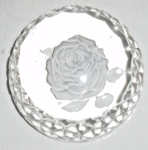 Vintage Waterford Irish Crystal ROSE Pattern Round Dome Paperweight, 3.5”