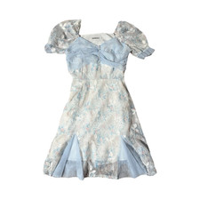 Urban Outfitters Blue/White Floral Organza Sweetheart Puff Sleeve Dress S