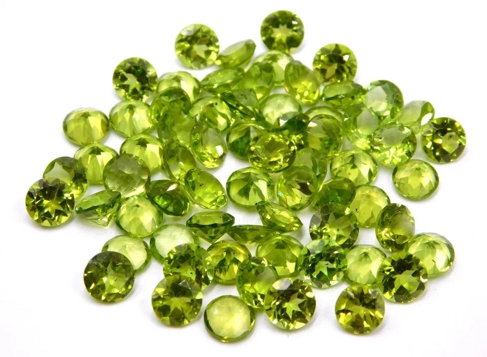 Natural Peridot 4 mm 100 Pcs Round Cut Certified Loose Gemstone Lot + Free Gift - Image 3 of 4