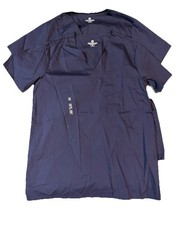 Lot Bundle of 2: White Swan V-neck Short Sleeve Unisex Scrub Tops -XS- Navy Blue