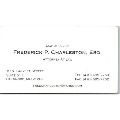 Law Office Of Frederick P Charleston Esq Baltimore MD Business Card STB7-BC14