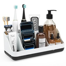 Bathroom Counter Organizer and Storage, 7 Slots Detachable White Black