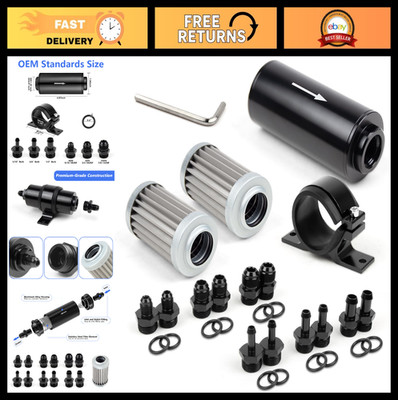 10 Micron Inline Fuel Filter Kit with 6AN 8AN 10AN Adapters & Bracket Clamp - 6p
