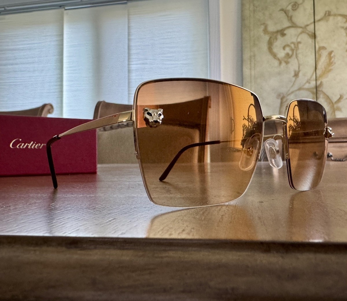 Cartier CT0333S Gold Panther Aviator Sunglasses Orange Lens 59-18