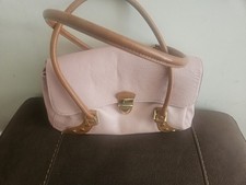 Vintage Valentina Hide Leather Handbag Shoulder Bag Pink & Tan Made In Italy