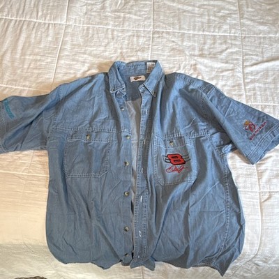 Winner's Circle Dale Jr #8 NASCAR Budweiser Men's XL Blue Denim Shirt Pockets