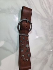 vintage brown wide leather belt twisted buckle orante studs y2k boho western 90S