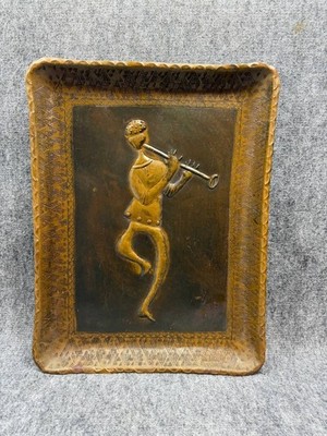 Vintage Copper Wall Plaque Musician Flute Player Relief Art Decorative Panel