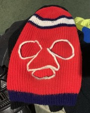 Vintage Knit Full Face Ski Mask in Red, White, and Blue 3 Hole Robber