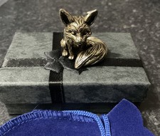 Lucky Miniature Brass Fox Statue Collectable Pouch Pets Ornaments, Gift Box