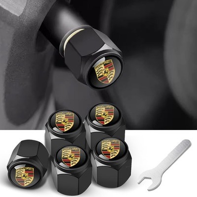 5PCS Black Car Wheel Tire Air Valve Stem Dust Valve Cap Cover w/Hex for Porsche