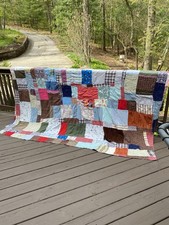 Vtg Handmade HEAVY Quilt Patchwork Scrap Grandma Farmhouse Bedding Decor 97x77