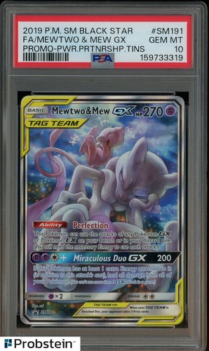 2019 Pokemon SM BSP Power Partnership Tins #SM191 FA Mewtwo & Mew GX PSA 10